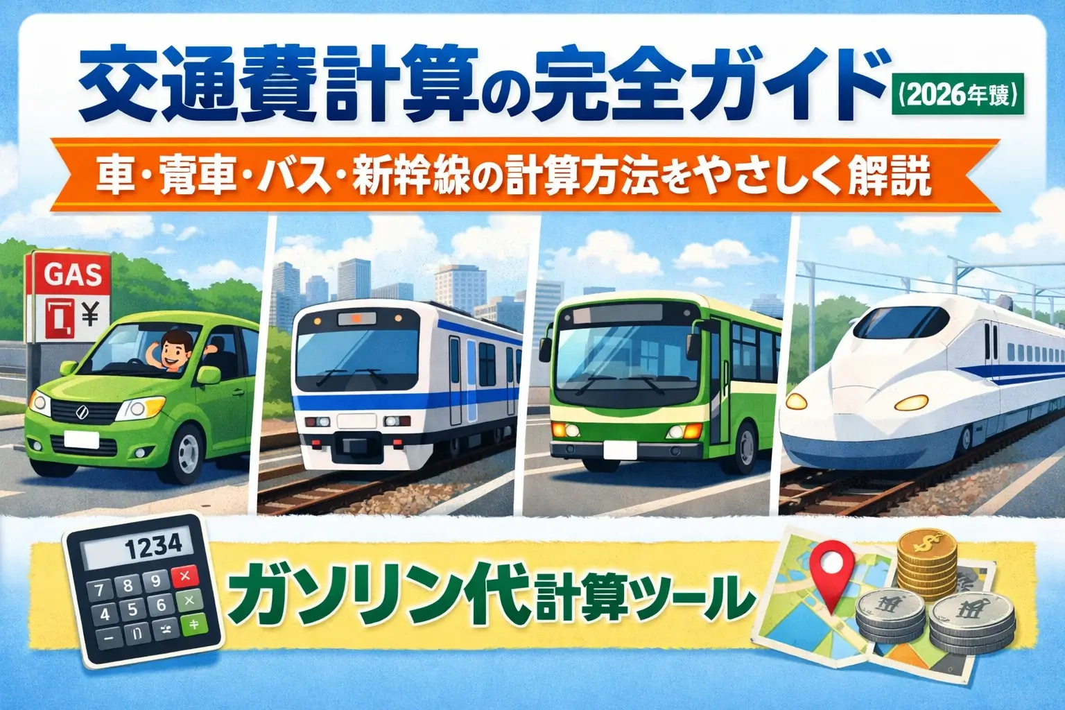 交通費計算の完全ガイド｜車・電車・バス・新幹線の計算方法をやさしく解説【2026年版】
